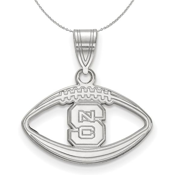 Sterling Silver North Carolina Football Necklace - 20 Inch